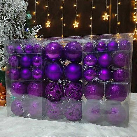 Boules de Noël 3-6 cm, lot de 100, en PVC, finition mate brillante, creuses, pour sapin de Noël, bleu foncé. (1/5)