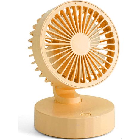 Ventilateur de bureau à 3 vitesses réglables, portable, rechargeable, silencieux et compact, avec port USB puissant, idéal pour les dortoirs et les bureaux (jaune). (1/2)