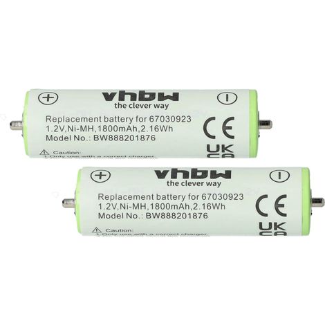 vhbw 2x Batteries pour rasoirs/tondeuses compatible avec Braun Series3 5795, 5796 (1800mAh, 1,2V, NiMH)