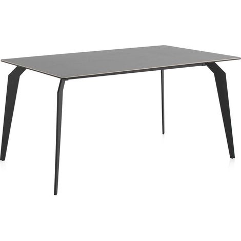 Table design gris céramique et métal style contemporain - Gris céramique et pieds noirs (1/5)