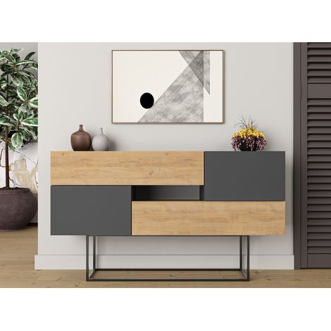 Aparador 145x82 h cm roble claro y gris antracita con dos puertas y dos cajones - Frosolone (1/5)