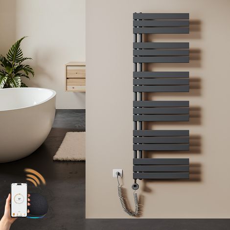 Sèche-serviette électrique 1000 W, 1600 x 500 mm, thermostat WiFi, programmable, radiateur salle de bain anthracite – S'AFIELINA