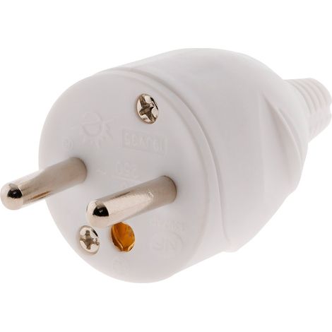 Zenitech – Fiche mâle 16A 2P+T – Blanc – Puissance 3680W – Compatible HO5VV-F 3G1/3G1,5mm² – Certification NF – Installation simple