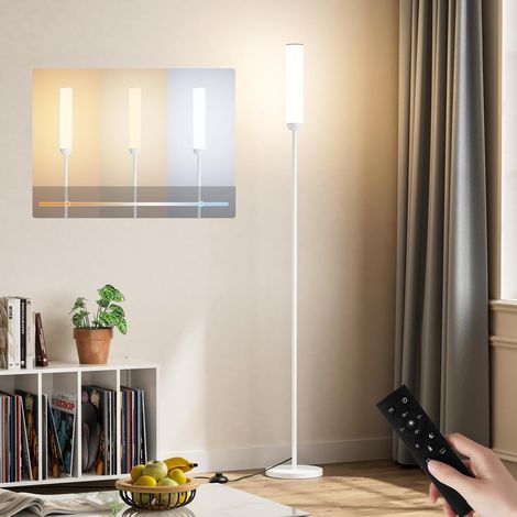 Lampadaire sur Pied Salon, lampadaire LED Dimmable, 5 Températures de Couleur avec Télécommande et Pédale de Commande, LED Lampe sur Pied Moderne Blanc pour Chambre, Étudier, Bureau (1/5)