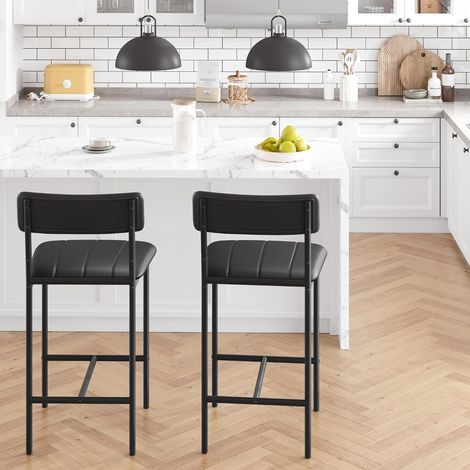Lot de 2 Tabourets de Bar Réglables Style Moderne, Assise Rembourrée en Similicuir PU, Repose-Pieds, Noir (1/5)