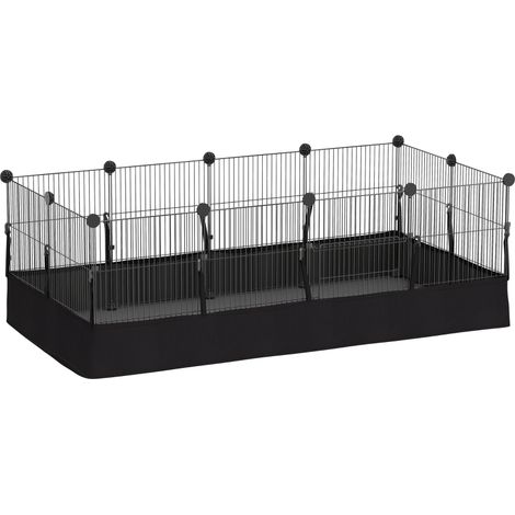 Kleintiergehege mit Bodenplatten, Freilaufgehege mit 12 Paneelen, wasserdichte Matte, 120 x 60 x 40 cm, Schwarz (1/5)