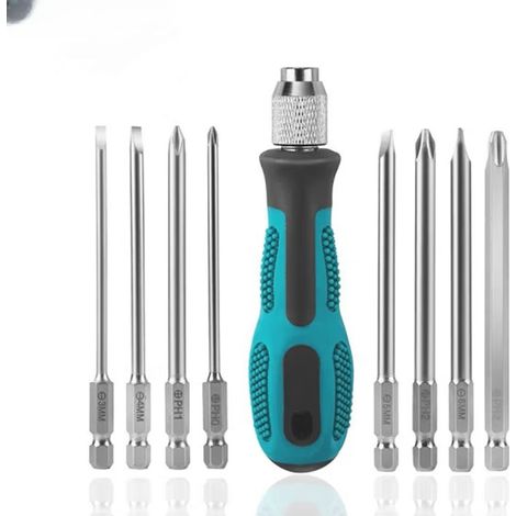 Ensemble de tournevis 9 en 1, foret détachable, kit d'outils de réparation et de démontage, robuste et durable. (1/5)