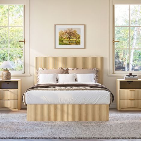 Bett mit Stauraum 140x200 cm Eiche MDF und Metall mit Lift-System und Rillenoptik (1/5)