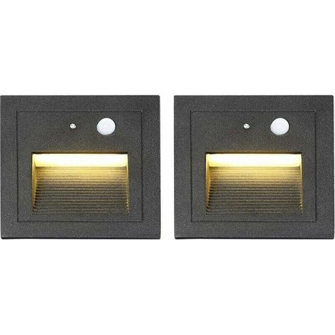 Lot de 2 spots encastrables mur et plafond 3W – Détecteur de mouvement – Température de couleur 2800K – IP65 étanche pour intérieur et extérieur