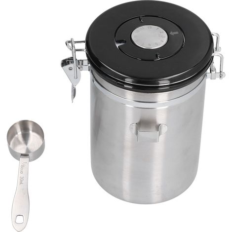 Boîte à Café Acier Inoxydable 1.8L avec Roue Calendaire - Récipient Hermétique pour Conservation Café Maison ou Café Shop, Couleur Argent (1/5)