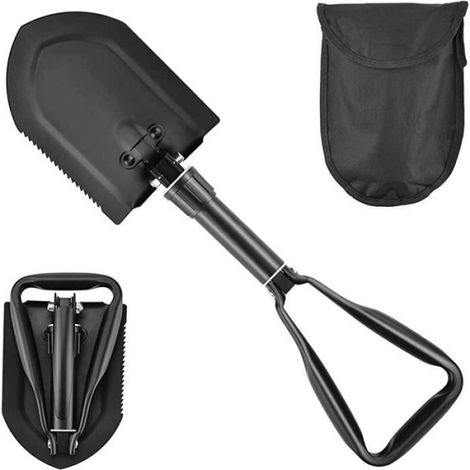 Pelle Pliante avec Sac de Transport - Pelle de Camping Pliante - Pour la Randonnée en Plein air,La Chasse - 58cm - Noir noir 58 cm (1/4)