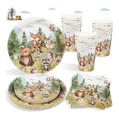 Vaisselle Animaux de la forêt Décoration Assiettes Serviettes Gobelets (1/5)