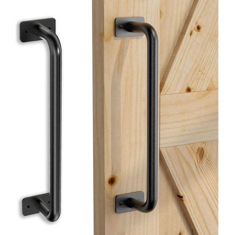 Poignée de porte coulissante rétro en fer noir 28.5cm – Résistante pour portes de grange – Installation facile avec matériel inclus (1/5)