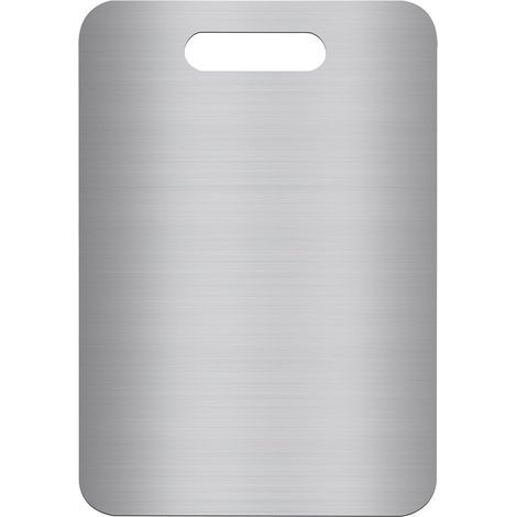 Planche à découper argentée en acier inoxydable, 34 x 23 cm, idéale pour la viande, le pain et les légumes. Durable et hygiénique. (1/5)