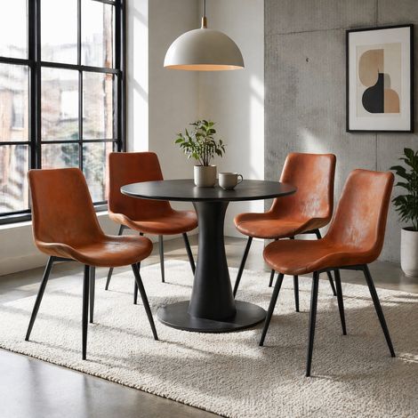 Silla de comedor 76,5x58x51,5 cm con respaldo ergonómico, tejido técnico marrón y estructura de metal negro (1/5)