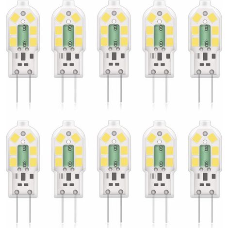Bombilla LED G4 de 2W, equivalente a halógena de 20W, blanco frío 6000k, 200Lm, 12x SMD, 12V CA/CC - Paquete de 10 [Clase energética A+] (1/5)