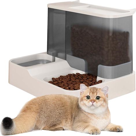 Distributeur Croquettes Chat, Abreuvoir et alimentateur Automatique pour Chats, Chiens, Mangeoirs et Abreuvoirs, Distributeur d'eau et Distributeur Automatique pour Animaux (Gris)