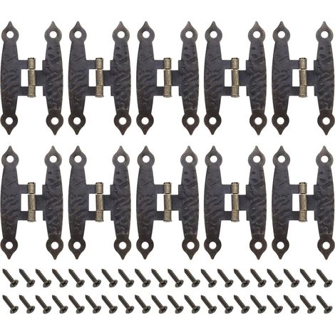 Juego de 10 bisagras metálicas vintage con tornillos - Bisagras antiguas en forma de H - Accesorios para muebles, armarios, joyeros y estuches. (1/3)