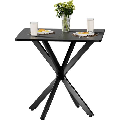 Table d’appoint, noir, 80 x 80 x 75 cm, pour salon, cadre X métallique robuste, style moderne, rangement pratique, format pratique