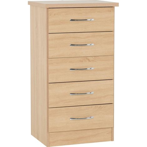 Nevada 5 Drawer Narrow Chest - L40 x W50 x H93 cm - Sonoma Oak Effect (1/5)