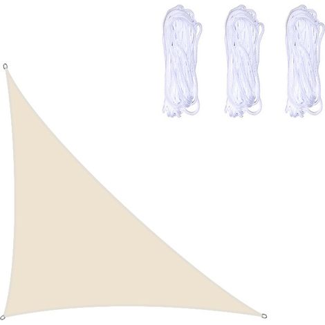 Voile d'ombrage triangulaire (3 x 4 x 5 m) — Tissu imperméable — Protection UV — Cordes incluses pour une installation sécurisée — Blanc crème