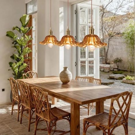 3pcs Lustre Ambre,Suspension Luminaire Industriel Vintage Abat-jour en Verre Design Fleurs E27 Lampe de Plafond Style (1/5)