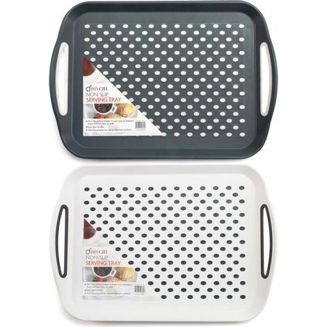 - Vassoio da portata - Accessorio per catering - Superficie antiscivolo e manici ergonomici - Per caffè e bevande - Nero, grigio, bianco - 40,5x28,5 cm (1/5)