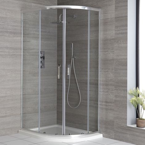 Milano Portland Chrome Right Hand Quadrant Shower Enclosure with White Tray and Fast Flow Waste - 900mm x 800mm (1/5)