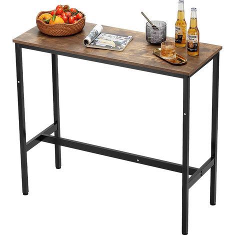 VEVOR Tavolo da Bar, Tavola da bistro, con Struttura in Metallo, Tavolo da Cucina Stretto e Lungo, Tavolo da pranzo, 991 x 406 x 902 mm, per Feste in Soggiorno Pranzo Caffe, Marrone e Nero (1/5)