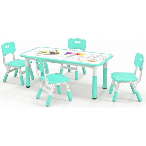 Set tavolo per bambini e 4 sedie multiattività, Scrivania regolabile in altezza con piano graffiti Verde (1/3)