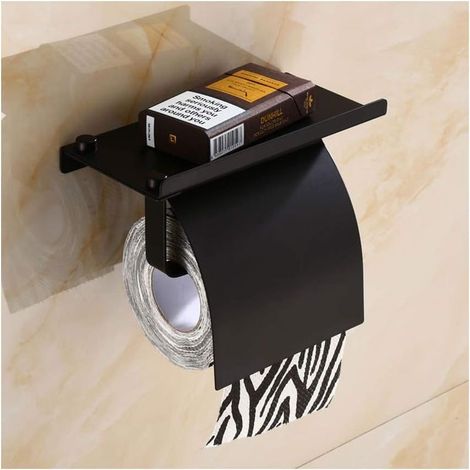 Porte-rouleau mural en acier inoxydable 304 noir avec support téléphone – design élégant et robuste (1/5)