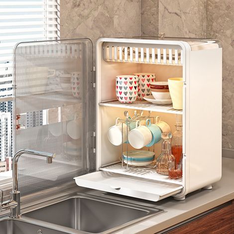 Organiseur de Tasses Transparent Étanché [Petite Platerie Deluxe] Avec Dessous et Drainage pour Thé et Café à la Maison (1/2)