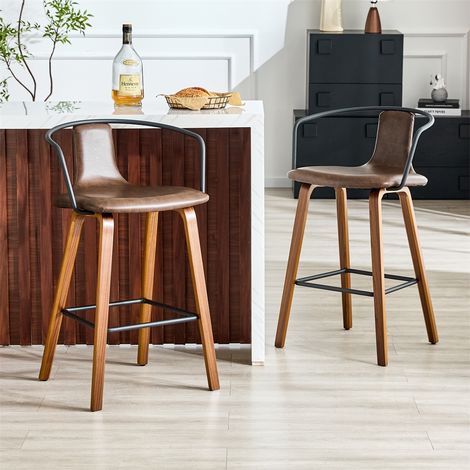Lot de 2 tabourets de bar - 54.7x44x88 cm - Chaise haute cuisine îlot moderne fauteuil rembourré similicuir - Brun (1/5)