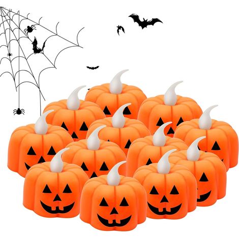 Lot de 12 bougeoirs citrouille pour bougies chauffe-plat, bougies basse consommation d'Halloween (1/5)