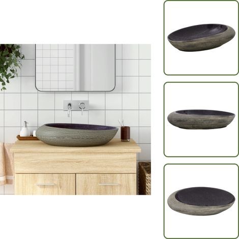 The Living Store Aufsatzwaschbecken Lila und Grau Oval 59x40x14 cm Keramik - Badezimmersanierung - Handgemachtes Waschbecken - Keramikwaschbecken - Aufsetzbecken - Lila Waschen