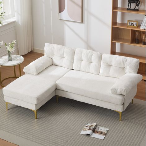 Divano angolare 3 posti reversibile 187,5 x 130 x 79 cm in tessuto ciniglia beige HAVRYA (1/5)