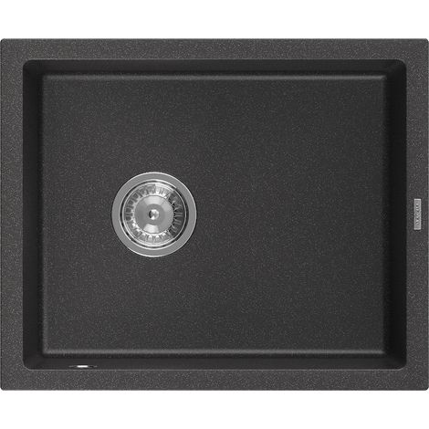Mexen Pedro fregadero de granito de un seno 560 x 460 mm, negro moteado, sifón cromado - 6508561000-76 (1/5)