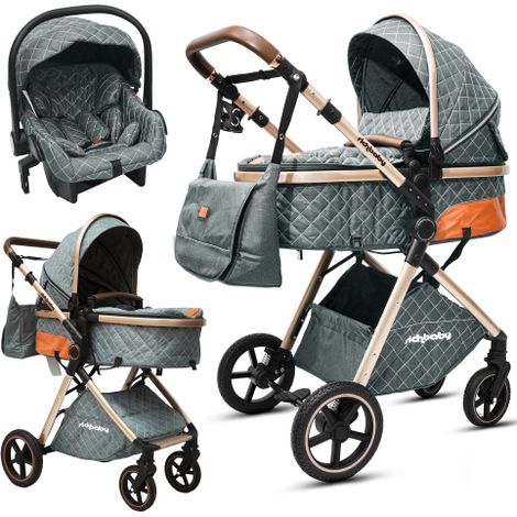 Poussette-nacelle 2-en-1 pour nouveau-né — Poussette pour bébé pliable d'une seule main, avec nacelle réversible et amovible, et amortisseurs tout-terrain
