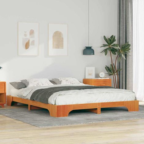 Cadre de lit en pin massif marron 160 x 210 cm avec base à lattes - PANGIVO (1/5)