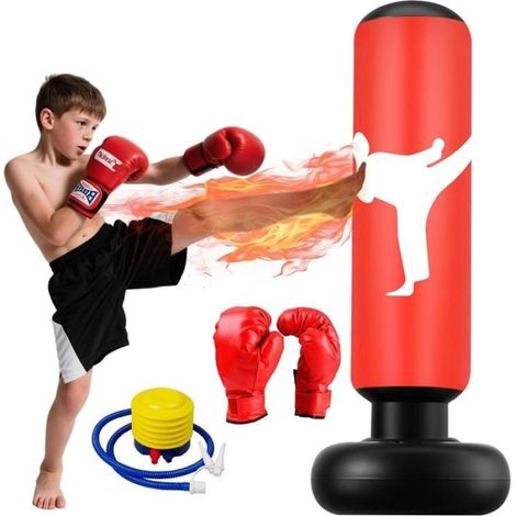 Sac de Frappe Enfant - 160 cm - Base à Eau et Sable - Gonflable avec Pompe - Pour Taekwondo Karaté - Set Complet ×1