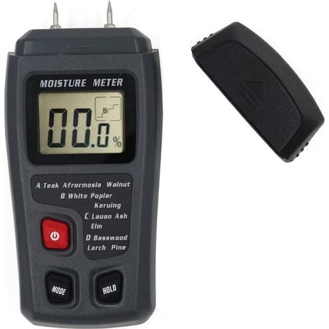 Misuratore di umidità digitale LCD per legno, misurazione della qualità del legno, due pin 0-99,9% grigio (1/5)