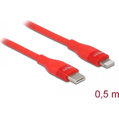 Delock Cable de datos y de carga USB Type-C⢠a Lightning⢠para iPhoneâ¢, iPad⢠y iPod⢠rojo 0,5 m MFi