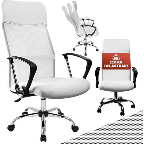Casaria Fauteuil de bureau Pivotant Ergonomique Réglable en hauteur Fonction de basculement Chaise gaming Blanc