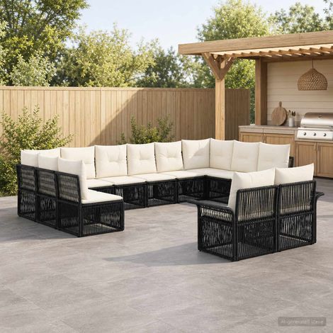 Salon de jardin modulable 12 places en polyrotin noir avec coussins, 90.6kg - PANGIVO (1/5)