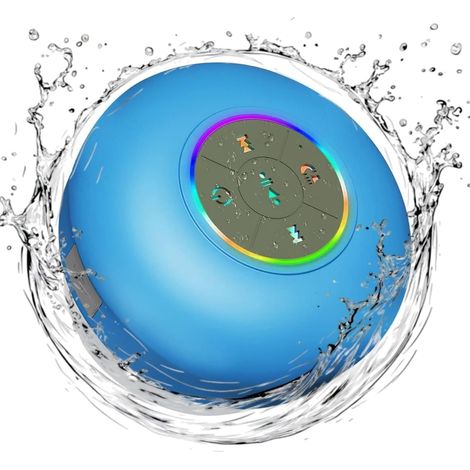 Enceinte de douche Bluetooth résistante à l'eau IPX4 avec ventouse et microphone – Éclairage LED, design flottant pour la douche, la piscine, la rivière, les voyages et les activités de plein air, cou (1/5)