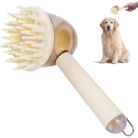 Brosse de bain beige 3 en 1 pour chiens et chats Brosse de massage sous la douche, peigne démêlant et outil pour faire mousser Brosse de toilettage anti-frisottis pour le bain (1/5)