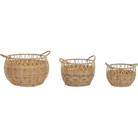 Set von 3 Metall -PE -Körben 38x38x34 Metall natürliches PE -Material Multicolor -Farbfamilienfamilie Körbe und Kisten Details (1/4)