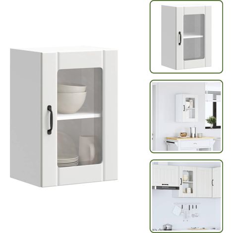 The Living Store Armario pared cocina puerta de cristal Lucca blanca - Armario pared cocina
