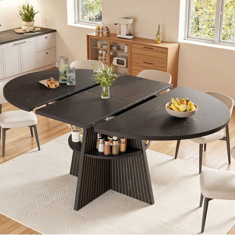 Table de salle à manger extensible 110-150 x 110 x 76 cm, MDF et métal, noire, REDOM (1/5)