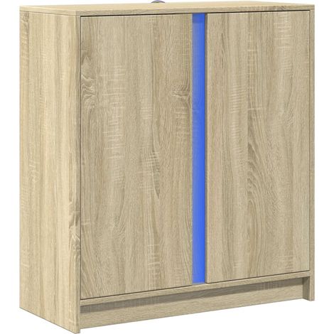 Aparador buffet cómoda armario mueble organizador cocina salón salón con Sonoma LED 77 x 34 x 85 cm madera contrachapada marrón 020029800